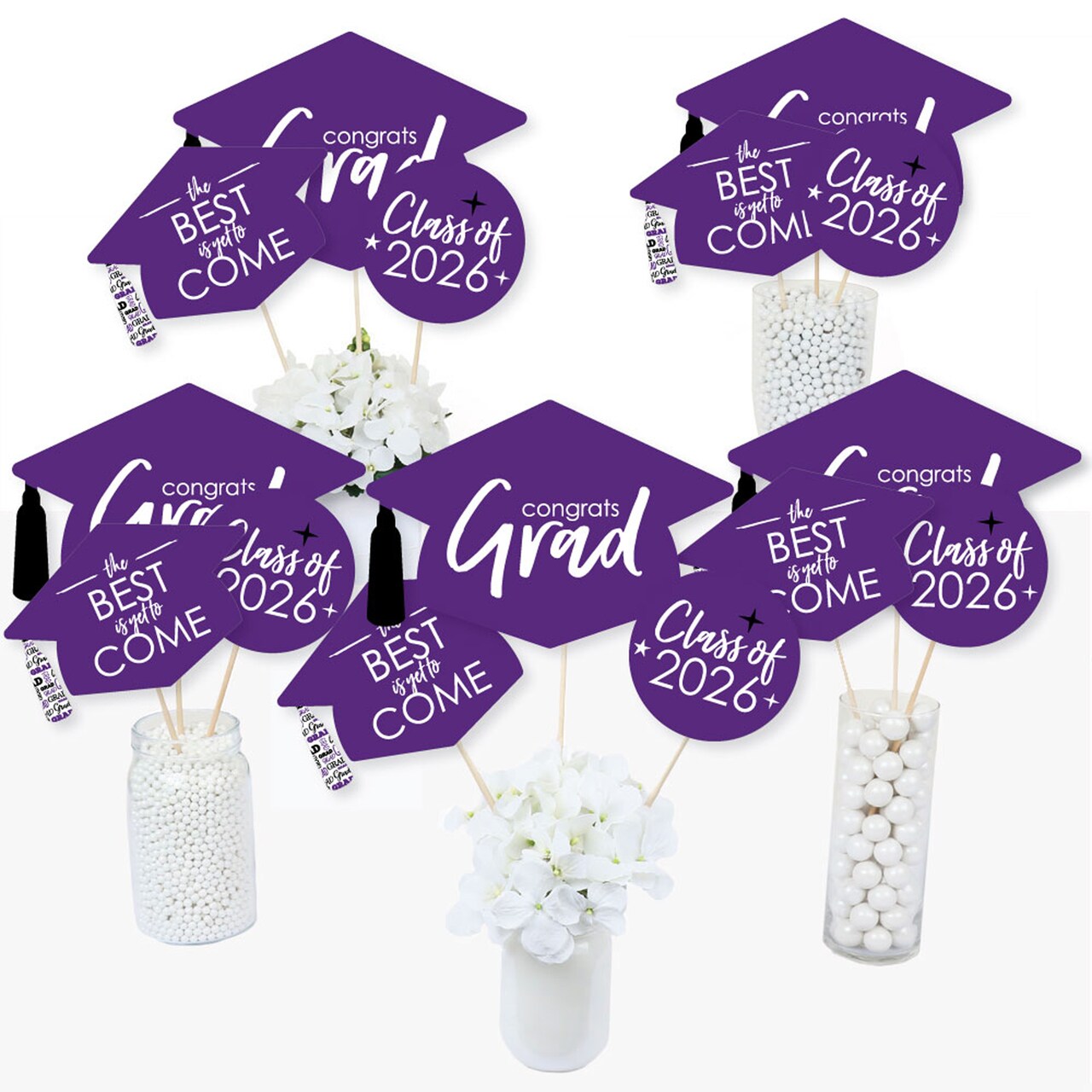 Big Dot of Happiness Purple 2026 Graduation Party Centerpiece Sticks - Table Toppers - Set of 15